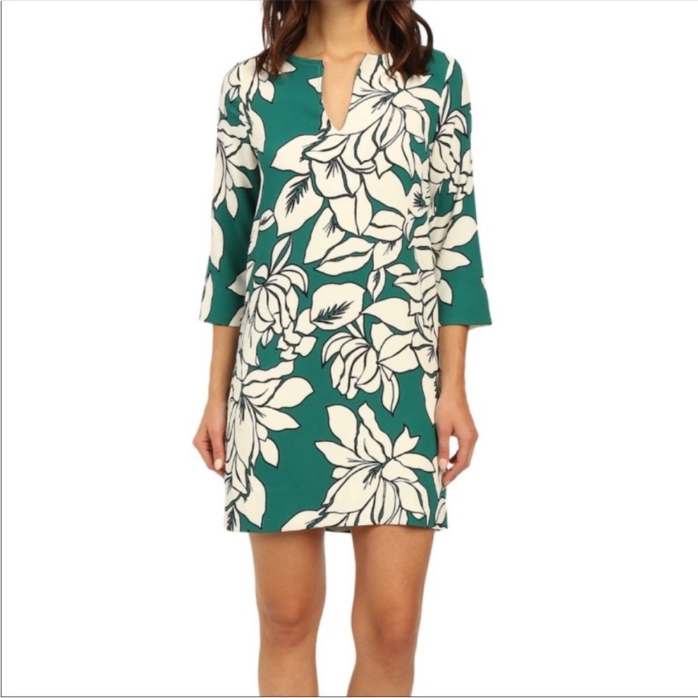 Karen Kane‎ 1L19226 Green White Magnolia Print Crepe Shift Dress Small